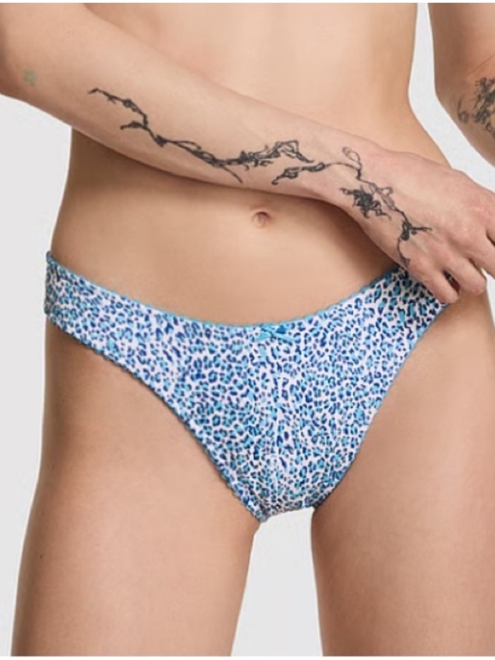 New! Frankie’s Bikinis PINK golden hour Blue Leopard Bikini Bottoms 34578
